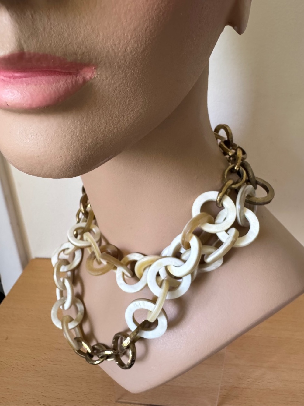 AP NY Chunky Horn Style and Hammered Brass Statement Necklace